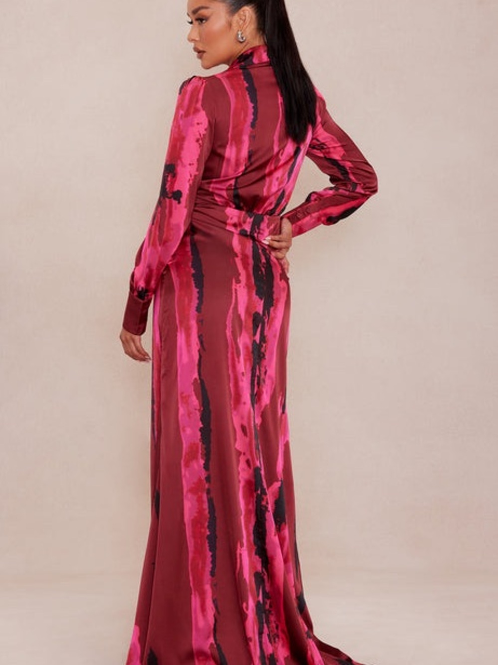Gabriella Long Sleeve Maxi Dress-Fuchsia, Magenta and Burgundy - Picture 4 of 11